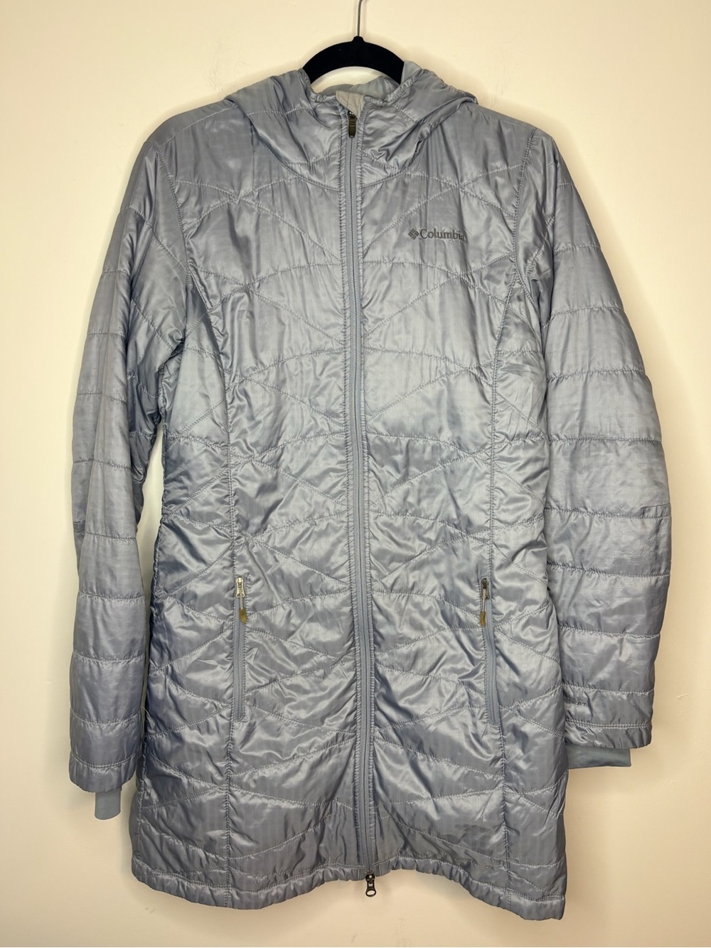 Columbia Omni-Heat Mighty Lite Women's Grey Quilted Hooded Jacket Size Medium